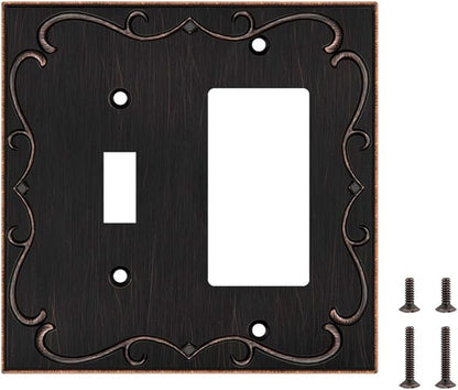 French Cabriole Decorative Wall Plate Switch Plate Outlet Cover (Toggle/Decorator, Aged Bronze)