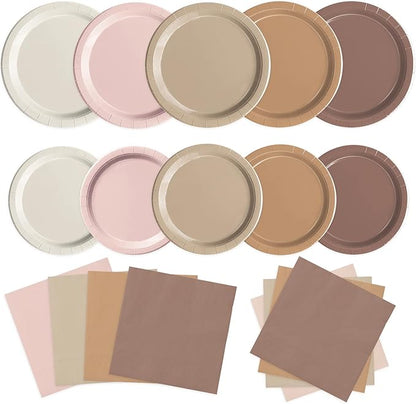 Oigco 60 PCS Brown Paper Plates Boho Baby Shower Decorations Gradient Brown by Oigco