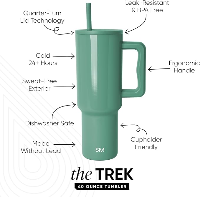 Simple Modern Tumbler with Handle and Straw | 40oz | Green | Trek Tumbler - Image 2