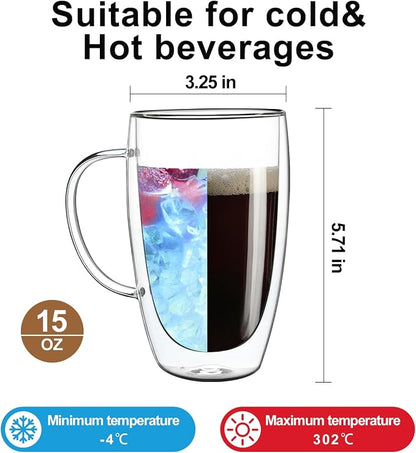 Aurzen 2 Pack Double Walled Glass Coffee Mugs - Image 2