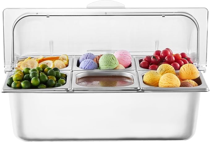 VEVOR Countertop Food Serving Display Container, 6 Pan Stainless Steel Food - Image 9