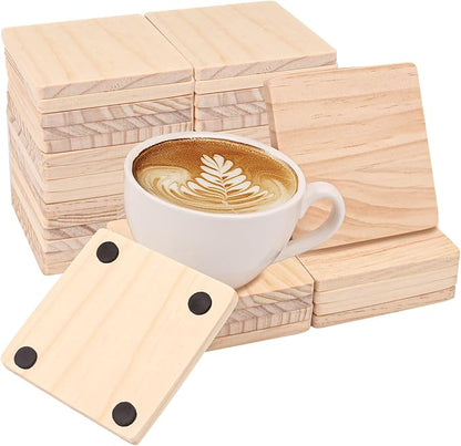 40 PCS 4 Inch Square Wood Coasters, 4 x 4 Inch Wooden Coasters by Geytetqi