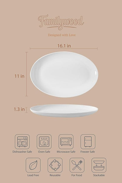 Set of 4, 16 inch Porcelain serving trays for party, Large serving platters for serving food party, Thanksgiving serving dishes for entertaining, Turkey, Steak