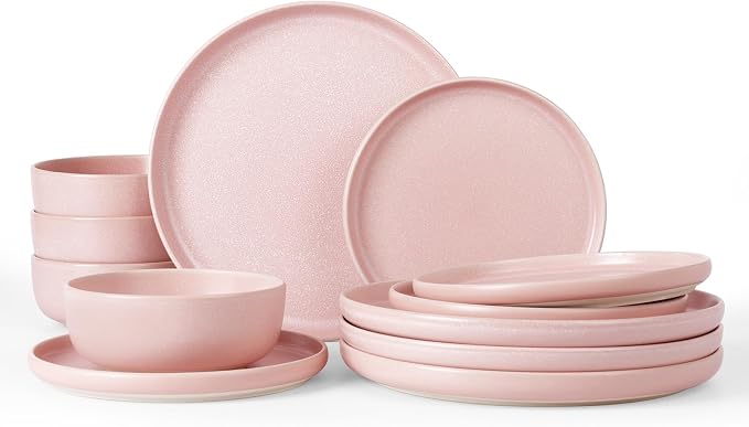 Famiware Milkyway 12-Piece Stoneware Dinnerware Set, Light Pink | Plates and by Famiware