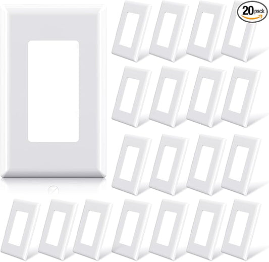ELEGRP 1-Gang Screwless Decorator Wall Plates, Standard Size Unbreakable Thermoplastic Faceplate Cover for Decorator Receptacle Outlet Switch, UL Listed (20 Pack, Glossy White)