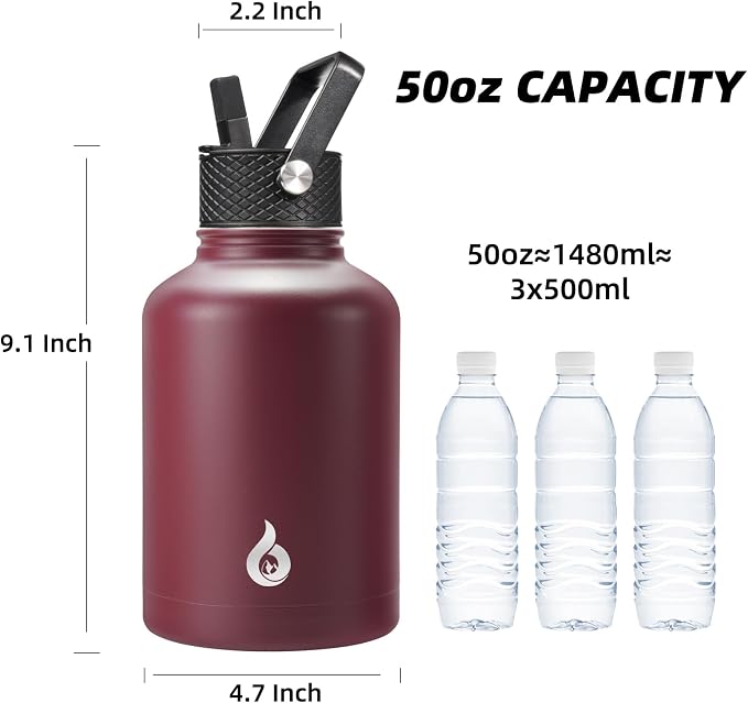 BJPKPK 50oz Large Insulated Water Bottle, Stainless Steel Water Jug | - Image 4