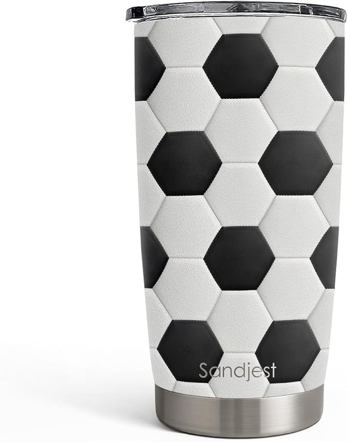 SANDJEST Soccer Tumbler 20oz Stainless Steel Insulated, Travel Coffee Cup by SANDJEST