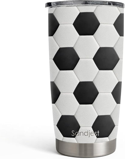 SANDJEST Soccer Tumbler 20oz Stainless Steel Insulated, Travel Coffee Cup by SANDJEST