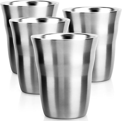 Beasea Metal Cups 8 oz Set of 4, Stainless Steel Cup 8 oz Double Wall Stackable by Beasea