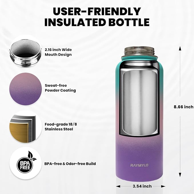 RAYMYLO Insulated Water Bottle 32 oz, Triple Wall Vacuum Stainless Steel | - Image 5