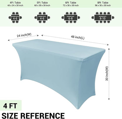 Obstal 4Ft Stretch Spandex Table Cover for Standard Folding Tables - 2 Pack Universal Rectangular Fitted Tablecloth for Party, Banquet, Events, Trade Show (Dusty Blue, 48L x 24W x 30H Inches)