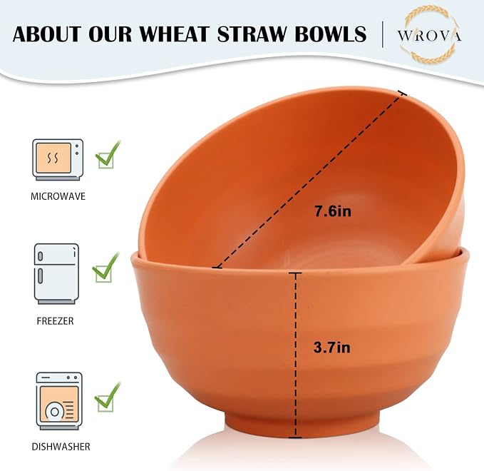 Wheat Straw Bowls Set 60 OZ Unbreakable Large Cereal Bowls Set of 6 Microwave - Image 2