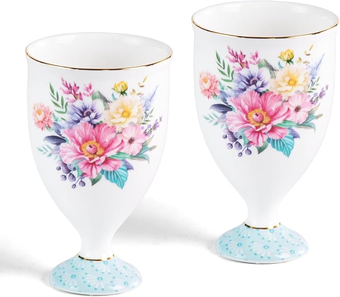 KAMMAK Bone China Coffee Mugs, 6.7oz Floral Tea Cups, Cocoa and Americano by KAMMAK