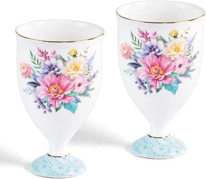 KAMMAK Bone China Coffee Mugs, 6.7oz Floral Tea Cups, Cocoa and Americano by KAMMAK