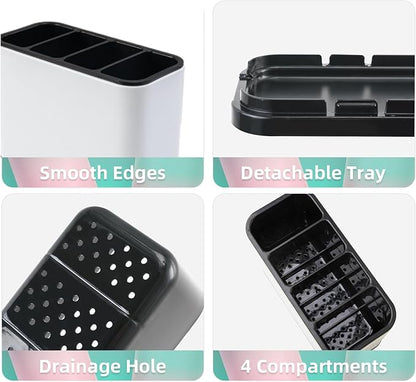 Utensil Holder,Stainless Steel Caddy Counter,Spoon holder,4 Compartments Silverware Caddy,Capacity Flatware Spoon Fork Tool Cutlery Holder（White）
