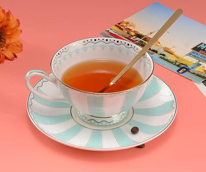 Bone China Tea Cup Set with Saucer Spoon - Image 6
