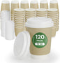 Disposable Coffee Cups with Lids 12 oz To Go Hot Cups,120 Pack Compostable Paper Cups with Lids, BPI Certified PLA Coated Natural Kraft Insulated Disposable Cups for Togo Office Coffee Bar Travel Home
