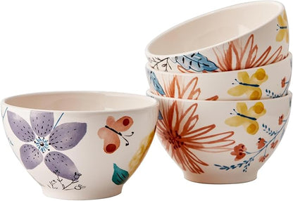 Bico Blossom Symphony Cereal Bowls Set of 4, 29 oz Deep Ceramic Soup Bowls by Bico