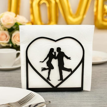 2-Pack Romantic black Napkin Holder for table – Love Theme Metal Napkin Dispenser for Kitchen, Dining Table, Valentine's Day – Fits Everyday & Cocktail Napkins, Coffee Filter Holder for Size #2 & #4