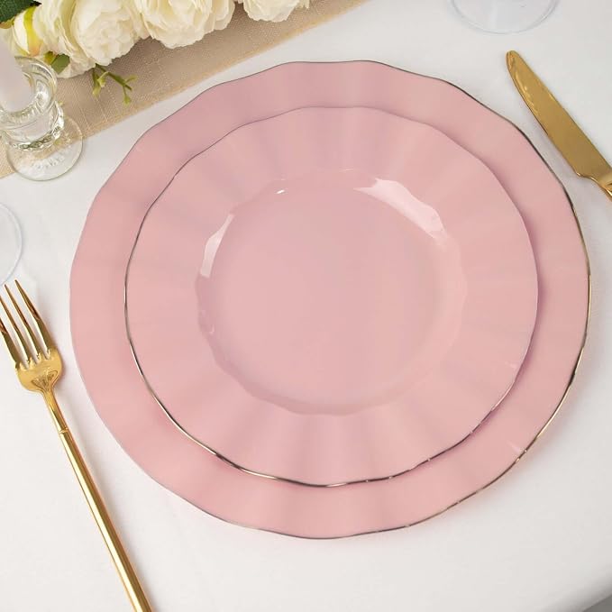 Efavormart 9" Salad Plates – Set of 10 Plastic Dusty Rose Round Disposable by efavormart