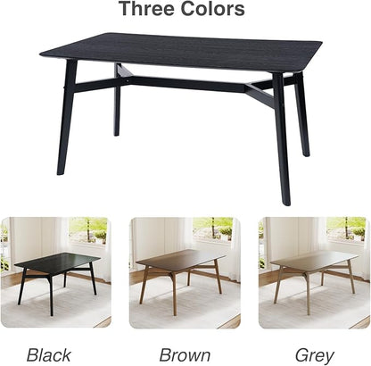 DUOMAY Modern Wooden Dining Table for 4-6 People, 59" Large Rectangular Dinner Table with Wood Legs for Home Dining Room Restaurant Farmhouse Kitchen, Black