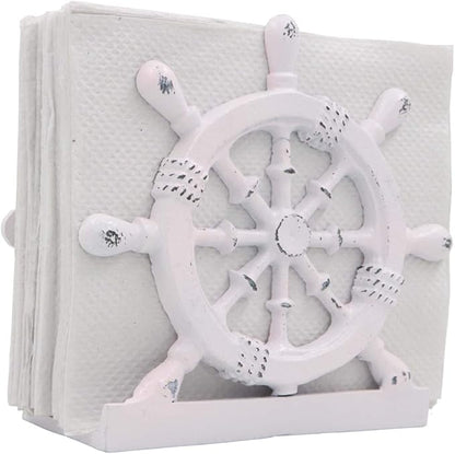 THDC Nautical Napkin Holder, Lunch, Dinner, Nautical Collection Napkin Holder, Made of Metal (Wheel Distressed Pink)