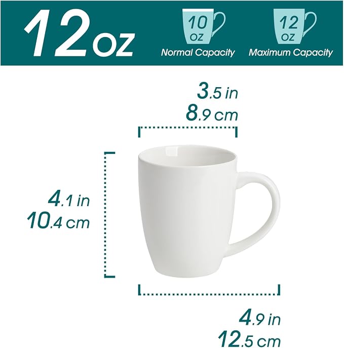 vancasso White Ceramic Coffee Mug Set of 6, 12 Oz Tea Cups - Image 2
