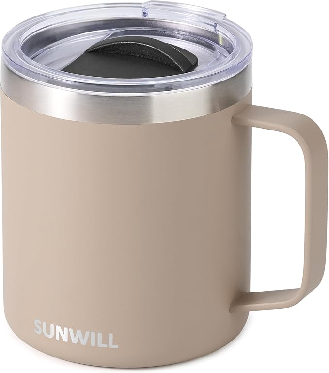 SUNWILL Travel Coffee Mug with Lid, Insulated Tumbler with Handle, 14oz by SUNWILL