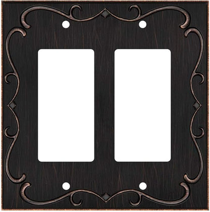 French Cabriole Decorative Wall Plate Switch Plate Outlet Cover (Double Decorator, Aged Bronze)