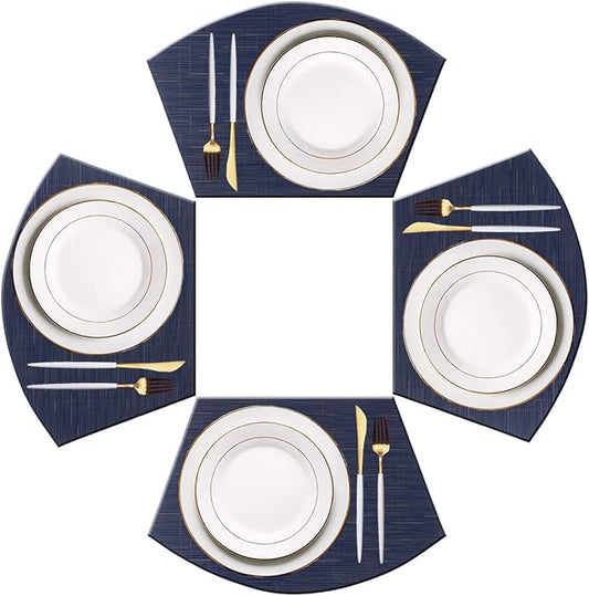 PIGCHCY Wedge Shaped Placemats for Dining Table Washable Vinyl Placemats Heat Resistant Table Mats Set of 4 (Navy Blue)