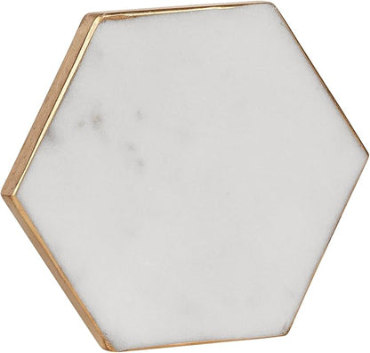 GoCraft Gold Edge Marble Coasters – Set of 6 Hexagon White Stone Coasters for Drinks – Stylish Drinkware Accessories for Wine Glasses, Coffee Mugs & Modern Coffee Table or Bar Decor