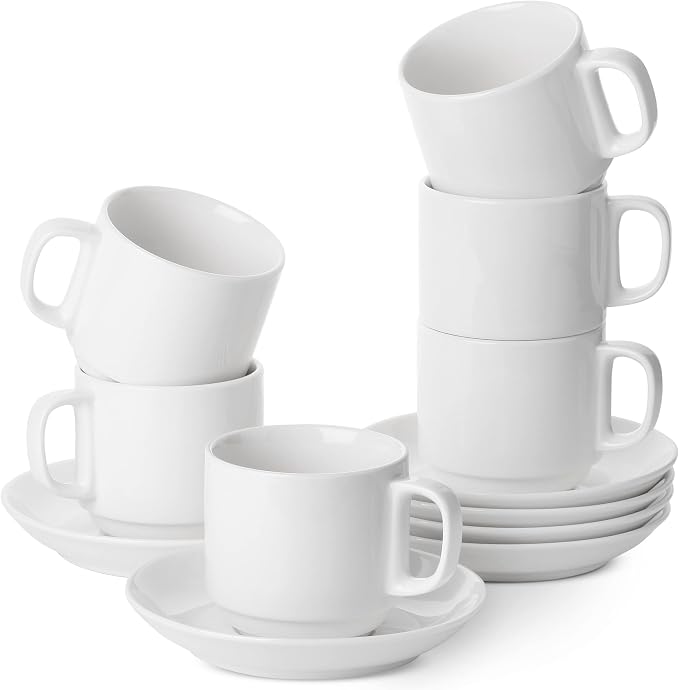BTaT- Stackable Tea Cups and Saucers, Cappuccino Cups, British Coffee Cups by BrewToATea