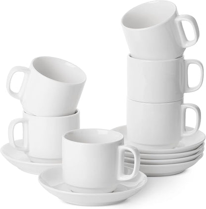 BTaT- Stackable Tea Cups and Saucers, Cappuccino Cups, British Coffee Cups by BrewToATea