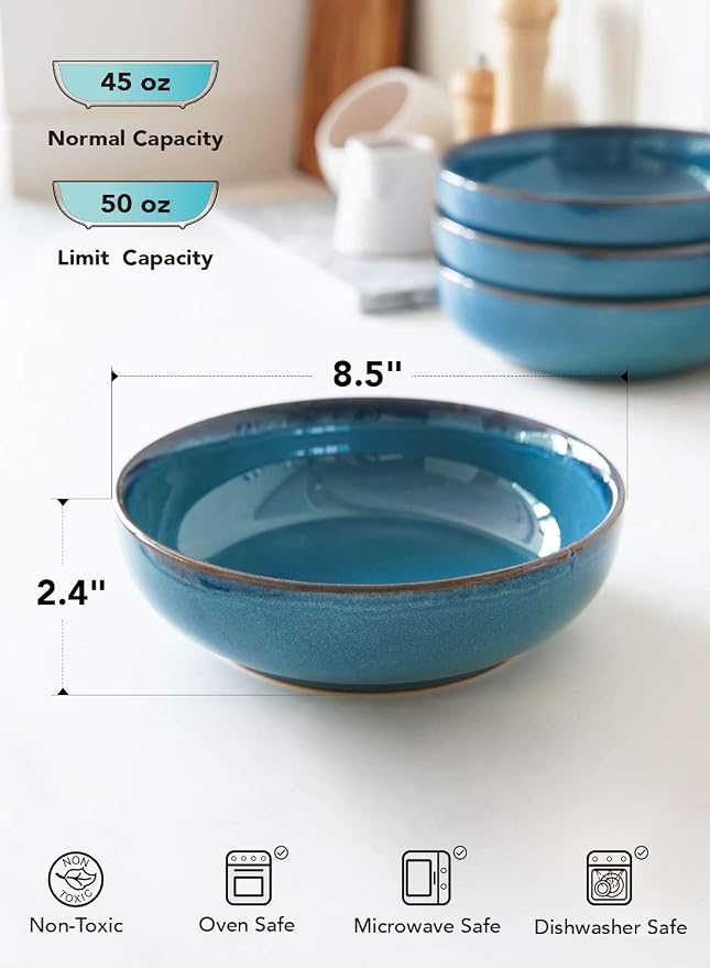 LE TAUCI Pasta Bowls 45 Ounce, Ceramic Salad Bowl, Large Serving Bowl Set - Image 5