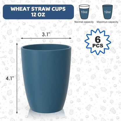 Wheat Straw Cups, Unbreakable Reusable Plastic Cup Set of 6, Lightweight - Image 2