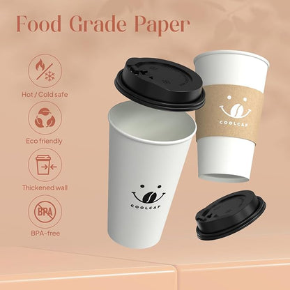 Coffee Cups with Lids and Sleeves, 16 Ounce 200 pack To Go Coffee Cups with Lids - Image 4