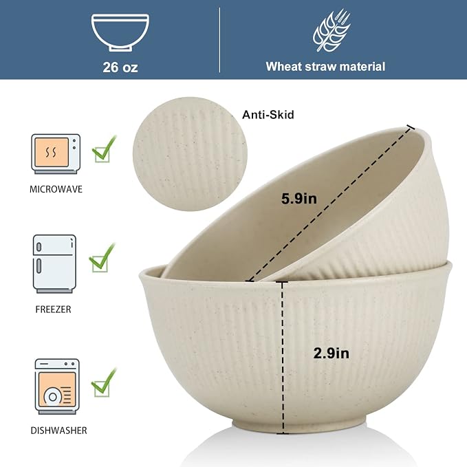 Wheat Straw Cereal Bowls Set, Soup Bowls Microwave Safe - Image 2