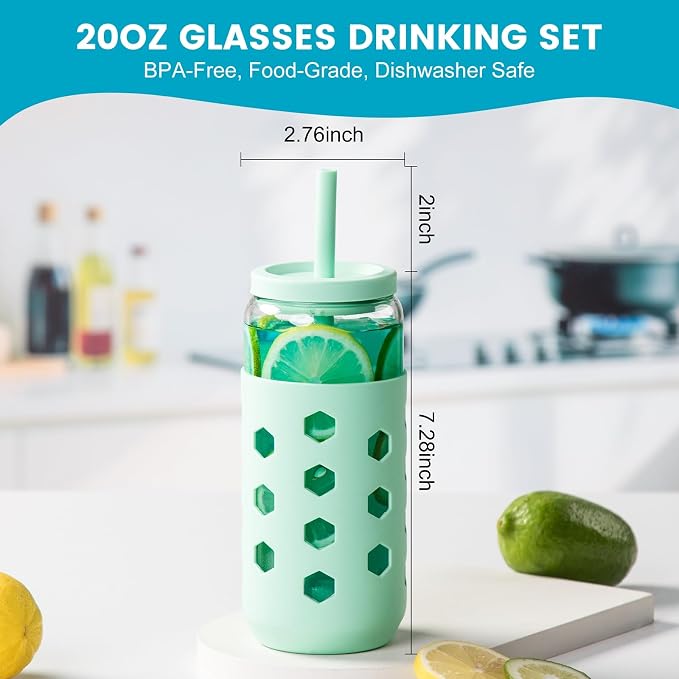 Mrsdry 20 oz Glass Cups with Lids and Straws - Image 6