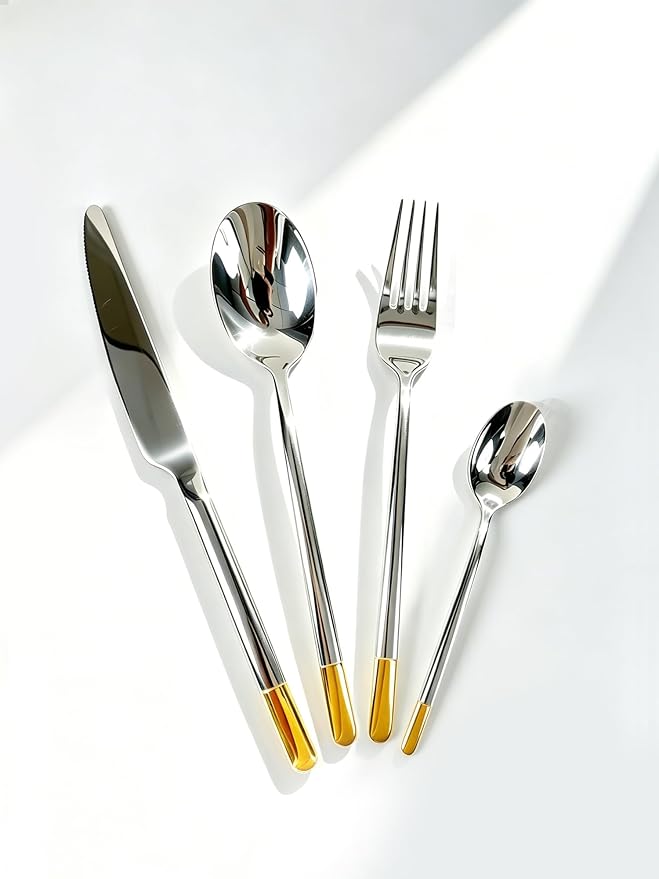 Silverware Set Service for 1, IKXO 4-Piece Modern Stainless Steel Flatware by IKXOLifeswhispersweresonate