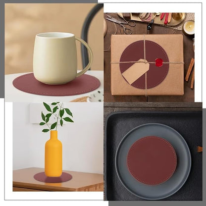 6PCS PU Leather Drink Coasters Red Round Table Coasters - Image 4