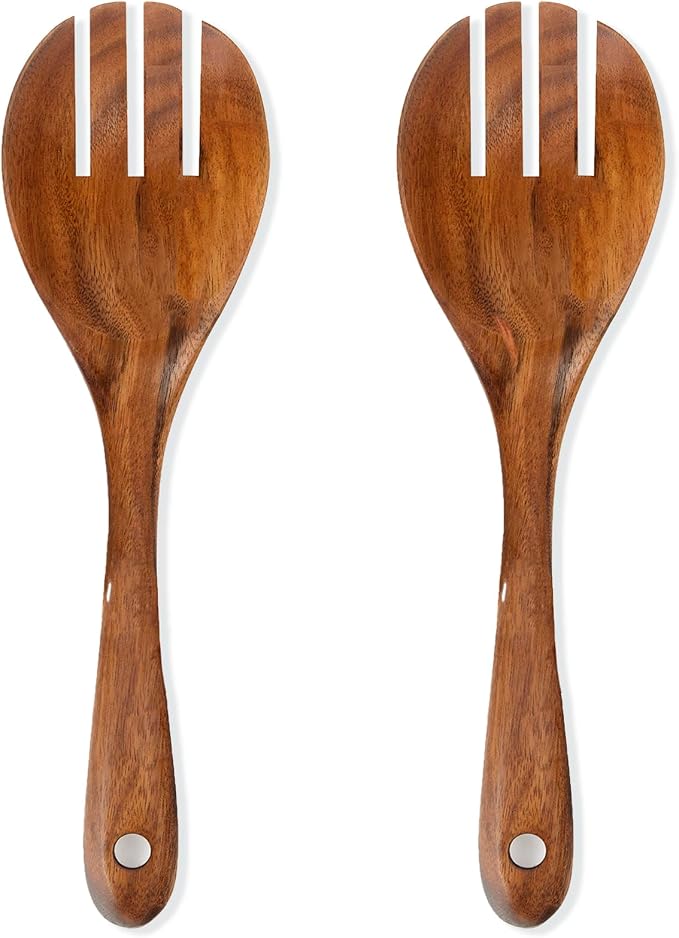 Teak Wooden Forks for Salad Serving Set of 2, 10.2-Inch Teak Wooden Serving by SeoTin