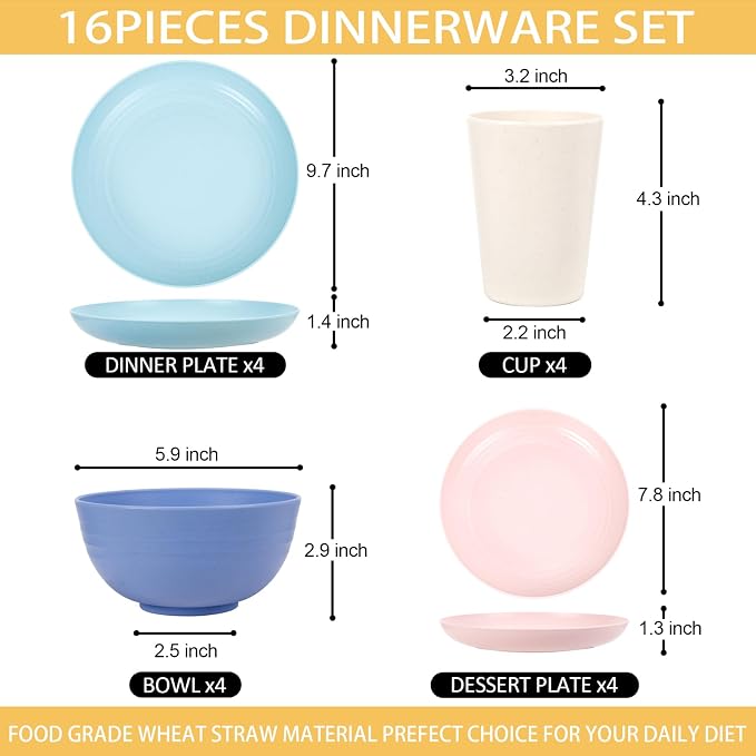 Rubtlamp Wheat Straw Plates and Bowls sets, Reusable Plastic Plate Set - Image 2