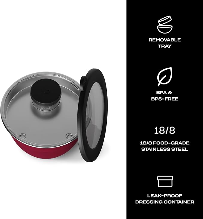 S'well Stainless Steel Salad Bowl Kit 64oz, Wild Cherry, Comes - Image 3