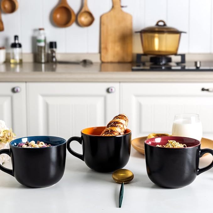AmorArc 24 oz Soup Mugs with Handles, Jumbo Ceramic Bowls Mugs Set with handles - Image 8