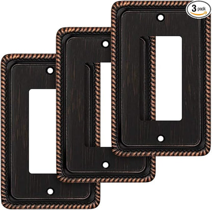 Henne Bery Rope Edge Decorative Wall Plate Switch Plate Outlet Cover (Single Decorator, 3 Pack, Aged Bronze)