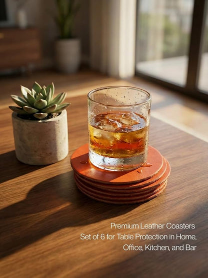 Real Natural Grain Leather Coasters – Durable Non-Slip Distressed Design - Image 2