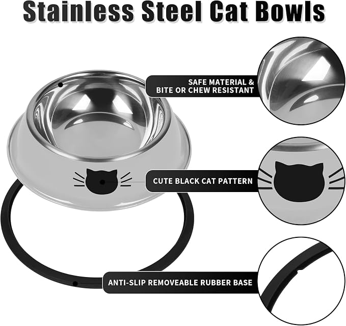 Serentive 2 Pcs Non-Slip Stainless Steel Small Cat Food Bowls - Image 3