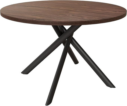45.3 Inch Modern Round Dining Table for 4, Space-Saving Dinette with Carbon Steel Legs for Home Kitchen Apartment(Dark Walnut Table)