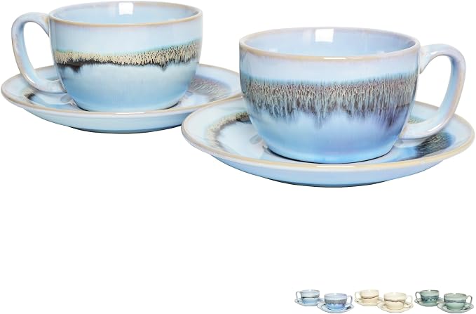 Bosmarlin Ceramic Cappuccino Cup and Saucer Set of 2, 10 Oz, Dishwasher and by Bosmarlin