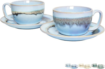 Bosmarlin Ceramic Cappuccino Cup and Saucer Set of 2, 10 Oz, Dishwasher and by Bosmarlin
